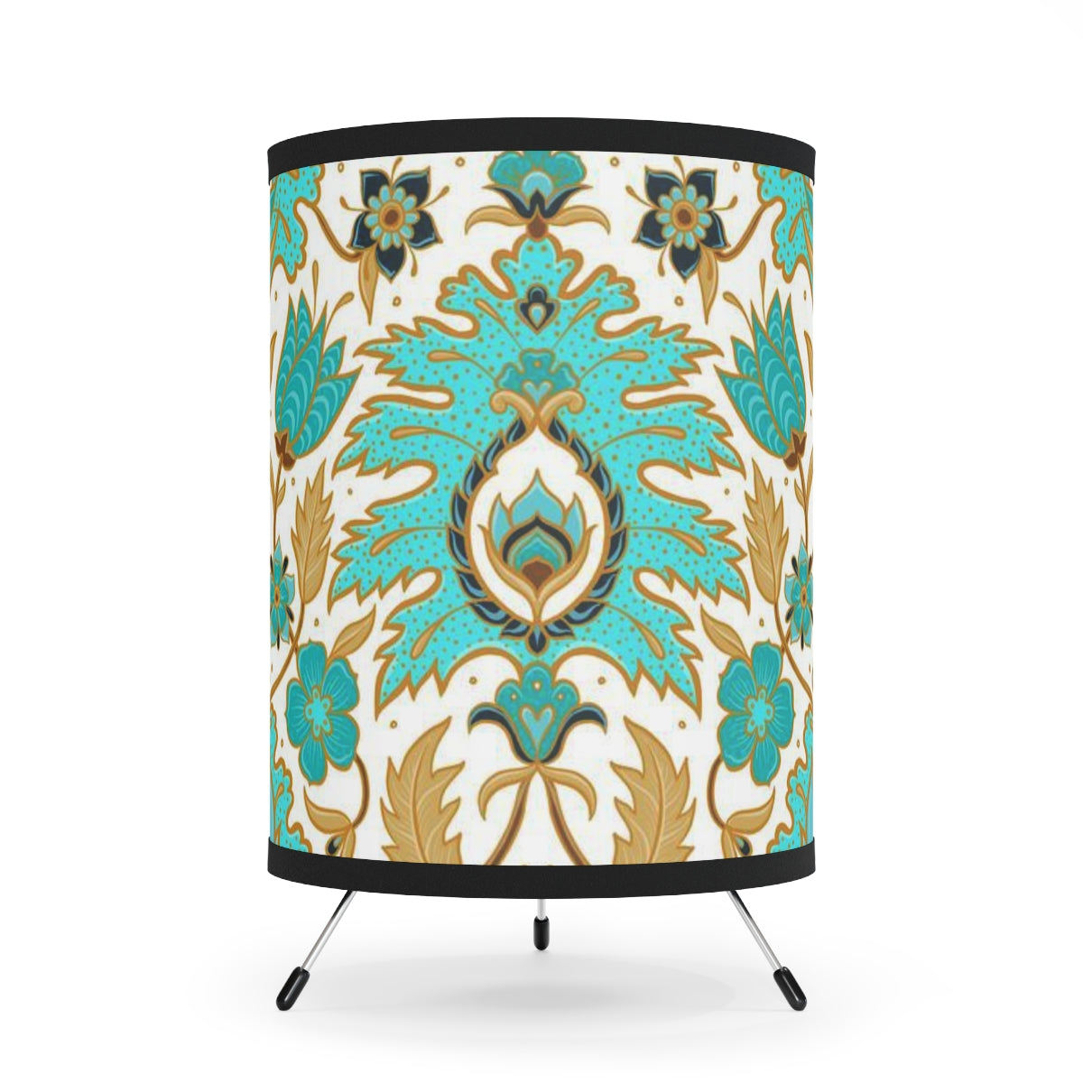 Boho Floral Turquoise Water Color Print Tripod Lamp Shade