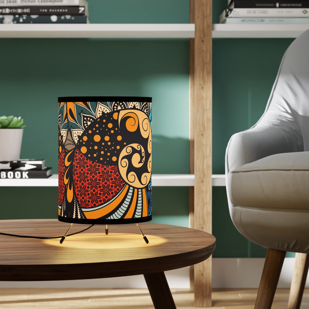 African Tribal Print Tripod Nightstand